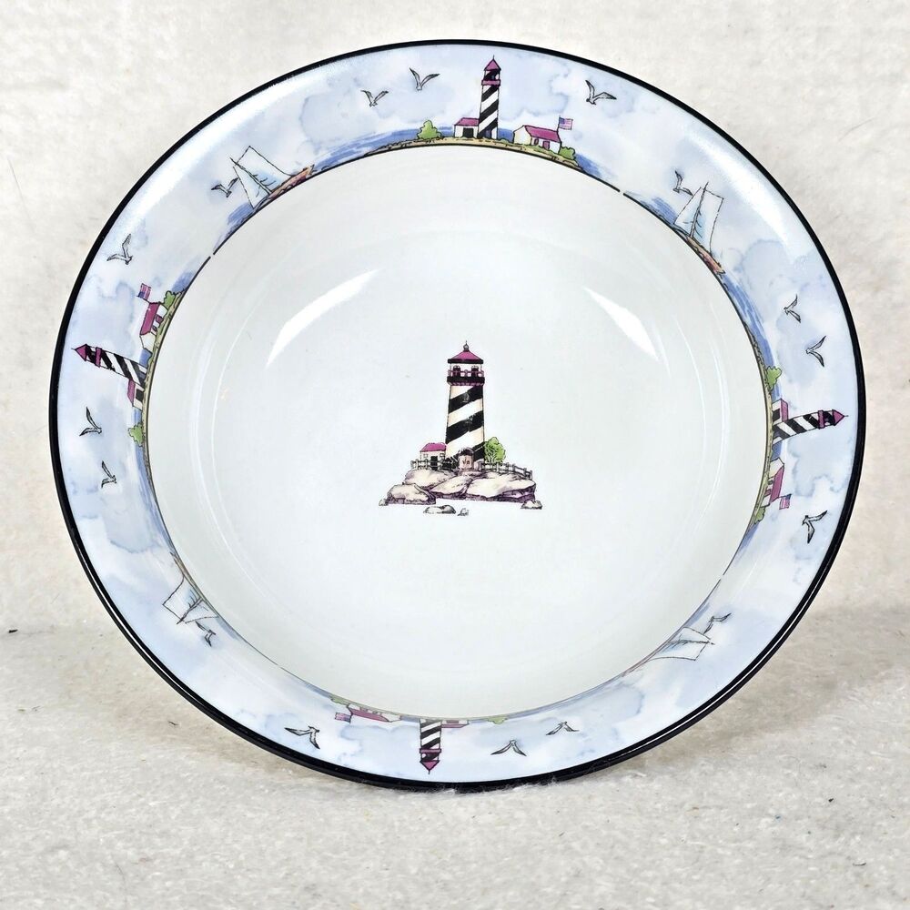 Totally Today Coastal Lighthouse Soup Cereal Bowl 7 1/4" Nautical Rimmed